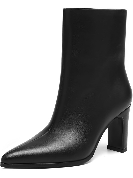 Shoes - Women's Black Pointed-Toe Leather Ankle Boot